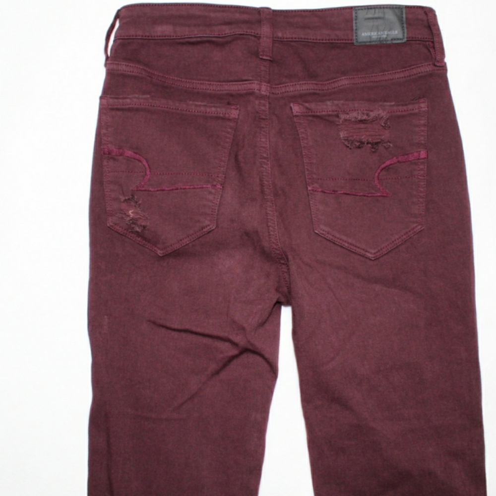 AE Destroyed Super High Rise Jean 2 Long Red - Picture 3 of 5